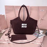 Okify MiuMiu Ivy Cotton Mesh Tote Bag In Brown 28x26x12.5cm - 1