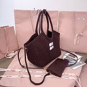 Okify MiuMiu Ivy Cotton Mesh Tote Bag In Brown 28x26x12.5cm - 4