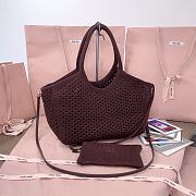 Okify MiuMiu Ivy Cotton Mesh Tote Bag In Brown 28x26x12.5cm - 3