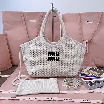 Okify MiuMiu Ivy Cotton Mesh Tote Bag In White 28x26x12.5cm