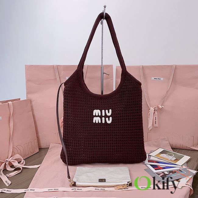 Okify MiuMiu Ivy Raffia Effect Woven Tote Bag In Coca 35x40cm - 1
