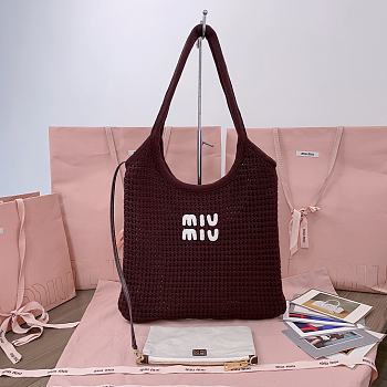 Okify MiuMiu Ivy Raffia Effect Woven Tote Bag In Coca 35x40cm