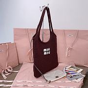 Okify MiuMiu Ivy Raffia Effect Woven Tote Bag In Coca 35x40cm - 4
