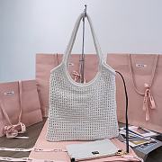 Okify MiuMiu Ivy Raffia Effect Woven Tote Bag In White 35x40cm - 4