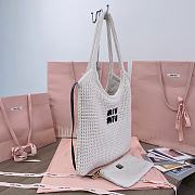 Okify MiuMiu Ivy Raffia Effect Woven Tote Bag In White 35x40cm - 5
