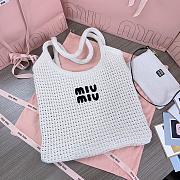 Okify MiuMiu Ivy Raffia Effect Woven Tote Bag In White 35x40cm - 2