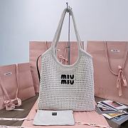 Okify MiuMiu Ivy Raffia Effect Woven Tote Bag In White 35x40cm - 1