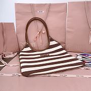 Okify MiuMiu Ivy Canvas And Leather Bag In Stripe Brown 35x40cm - 4
