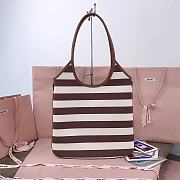 Okify MiuMiu Ivy Canvas And Leather Bag In Stripe Brown 35x40cm - 5