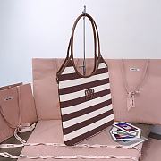 Okify MiuMiu Ivy Canvas And Leather Bag In Stripe Brown 35x40cm - 3