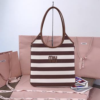 Okify MiuMiu Ivy Canvas And Leather Bag In Stripe Brown 35x40cm