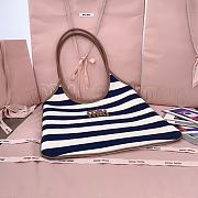 Okify MiuMiu Ivy Canvas And Leather Bag In Stripe Blue 35x40cm - 4