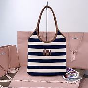 Okify MiuMiu Ivy Canvas And Leather Bag In Stripe Blue 35x40cm - 1