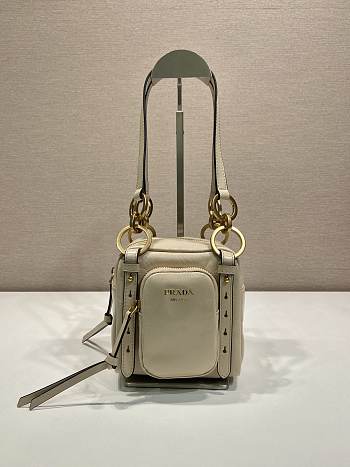 Okify Prada Mini Dangle Leather Top Handle Bag In Cream White 14x14x13.5cm 