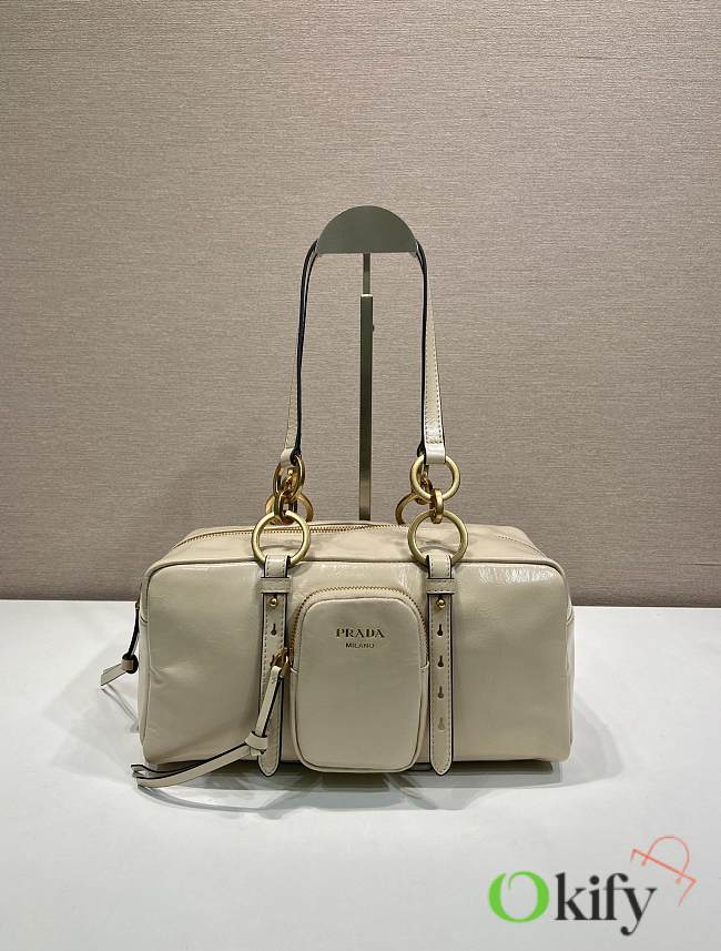 Okify Prada Medium Dangle Leather Top Handle Bag In Cream White 30x14x13.5cm  - 1