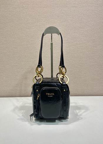 Okify Prada Mini Dangle Leather Top Handle Bag In Black 14x14x13.5cm 