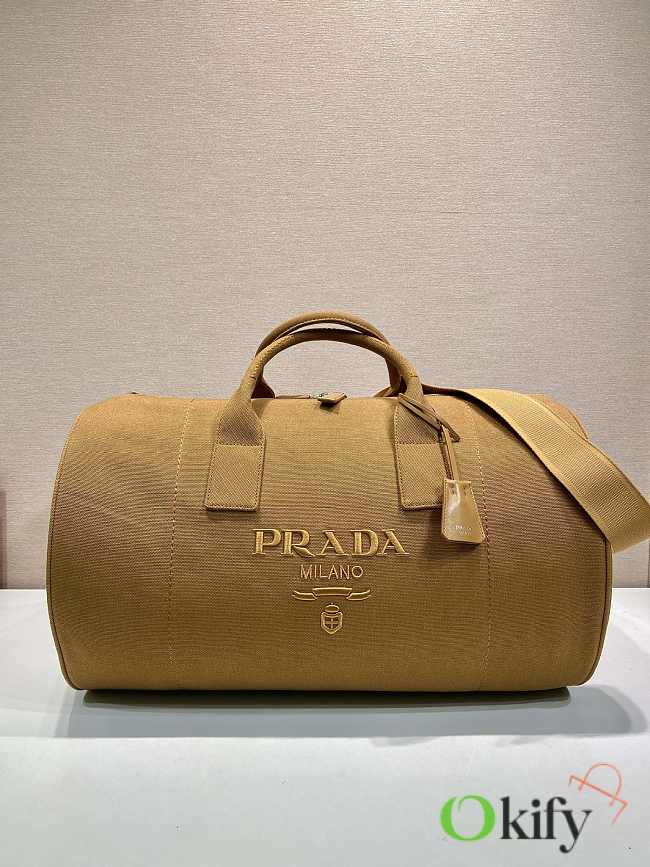 Okify Prada Canvas Duffle Bag In Brown Tabacco 53x32x32cm  - 1