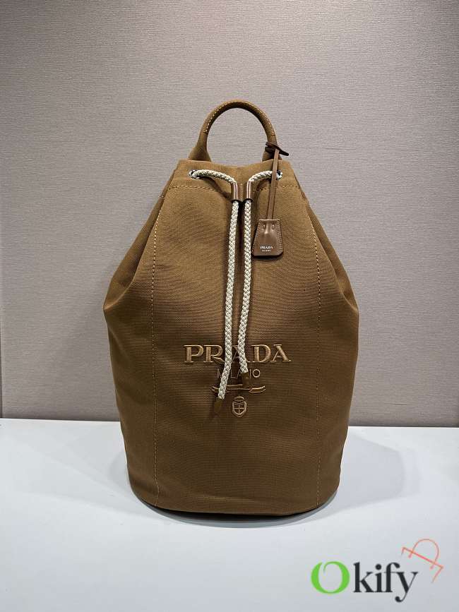 Okify Prada Linen Blend Drawstring Duffel Bag In Brown 55x34x34cm - 1