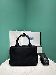 Okify Prada Mini Jardiniere Cotton Canvas Handbag In Black 22x15x13cm - 4