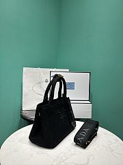 Okify Prada Mini Jardiniere Cotton Canvas Handbag In Black 22x15x13cm - 3