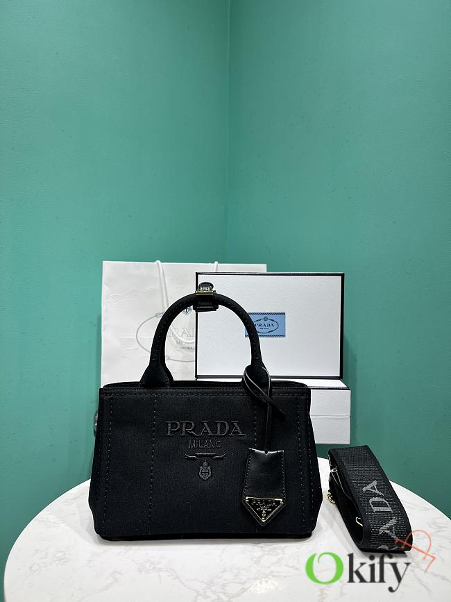 Okify Prada Mini Jardiniere Cotton Canvas Handbag In Black 22x15x13cm - 1