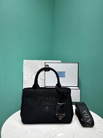 Okify Prada Mini Jardiniere Cotton Canvas Handbag In Black 22x15x13cm