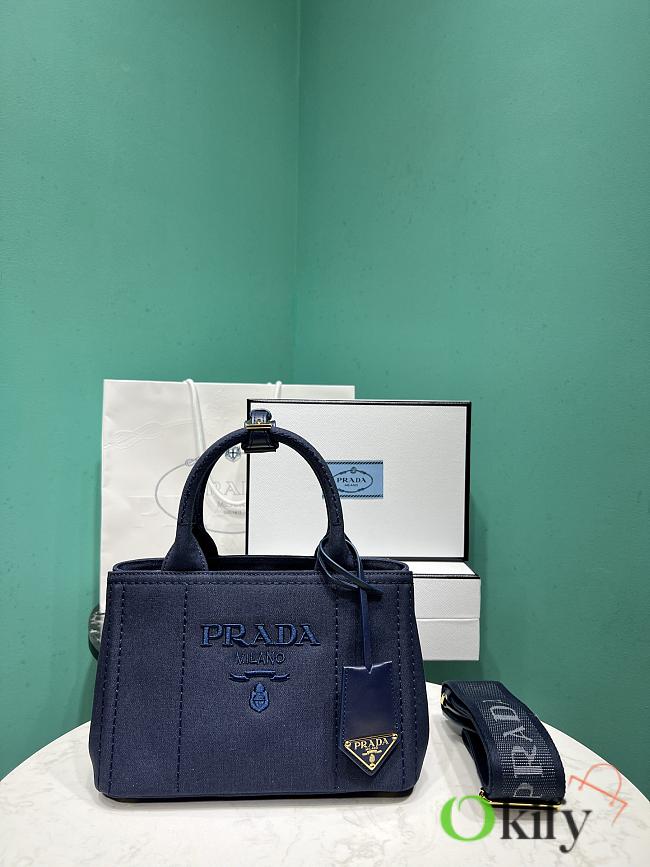 Okify Prada Mini Jardiniere Cotton Canvas Handbag In Blue 22x15x13cm - 1
