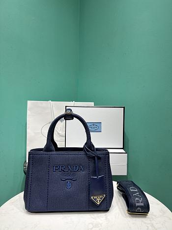 Okify Prada Mini Jardiniere Cotton Canvas Handbag In Blue 22x15x13cm