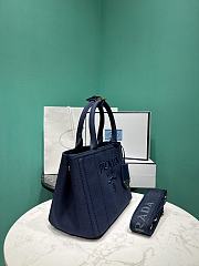 Okify Prada Small Jardiniere Cotton Canvas Handbag In Blue 26x19x15cm - 2
