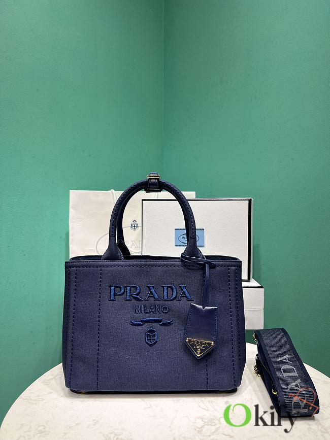 Okify Prada Small Jardiniere Cotton Canvas Handbag In Blue 26x19x15cm - 1