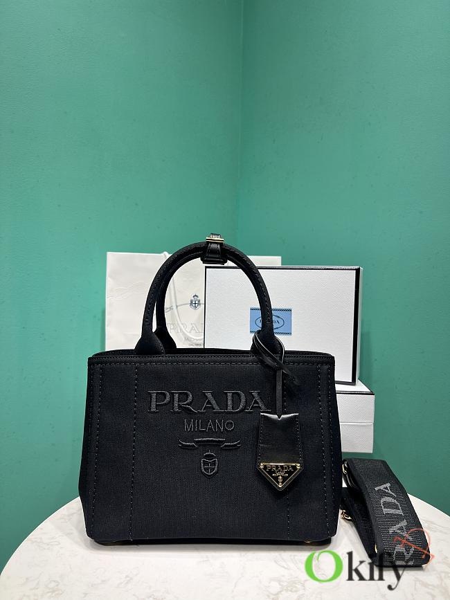 Okify Prada Small Jardiniere Cotton Canvas Handbag In Black 26x19x15cm - 1
