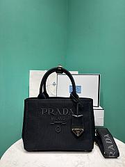 Okify Prada Small Jardiniere Cotton Canvas Handbag In Black 26x19x15cm - 1
