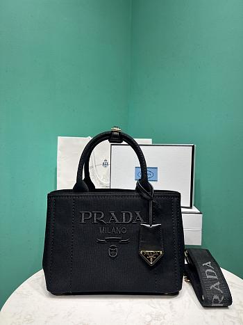 Okify Prada Small Jardiniere Cotton Canvas Handbag In Black 26x19x15cm
