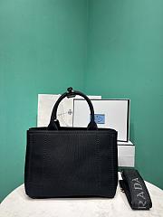 Okify Prada Small Jardiniere Cotton Canvas Handbag In Black 26x19x15cm - 3