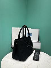 Okify Prada Small Jardiniere Cotton Canvas Handbag In Black 26x19x15cm - 2