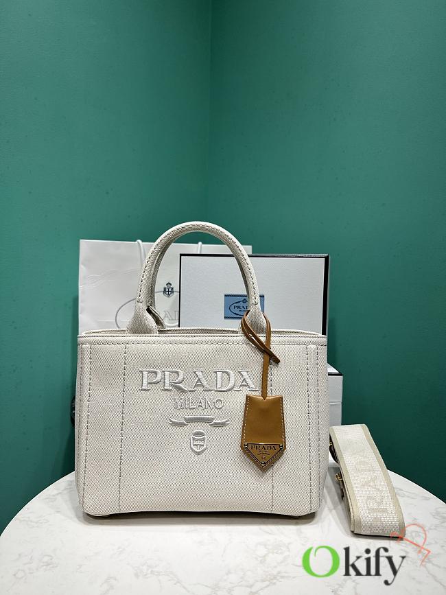 Okify Prada Small Jardiniere Cotton Canvas Handbag In White 26x19x15cm - 1