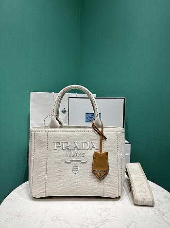 Okify Prada Small Jardiniere Cotton Canvas Handbag In White 26x19x15cm