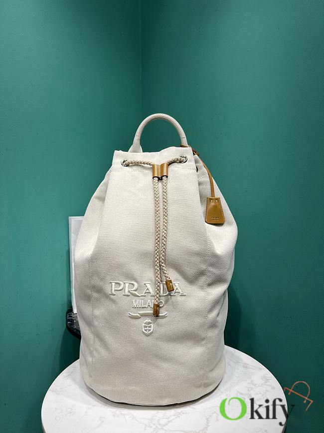 Okify Prada Linen Blend Drawstring Duffel Bag In White 55x34x34cm - 1