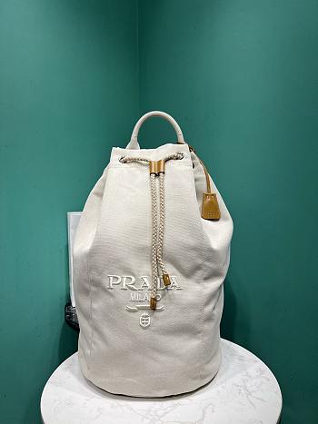 Okify Prada Linen Blend Drawstring Duffel Bag In White 55x34x34cm