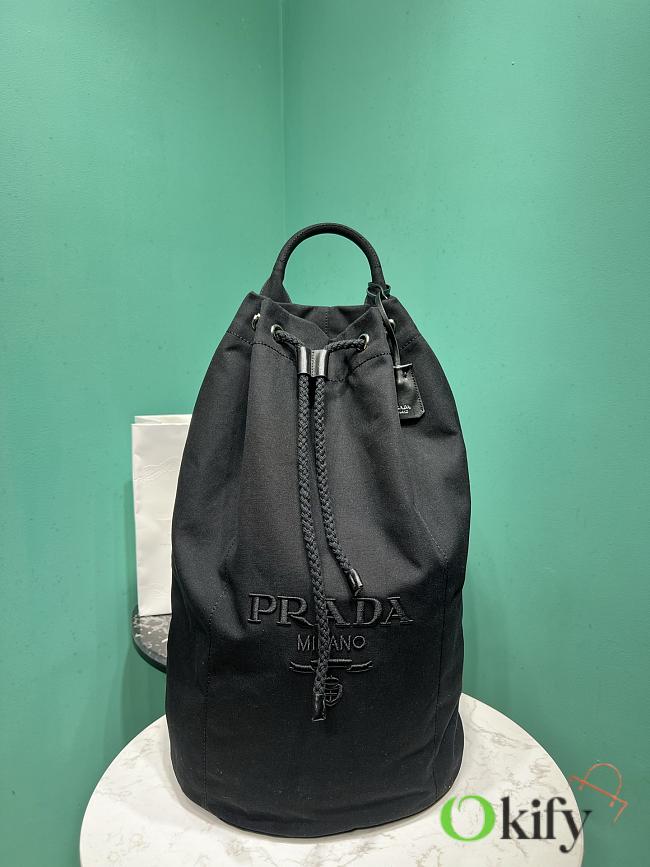 Okify Prada Linen Blend Drawstring Duffel Bag In Black 55x34x34cm - 1