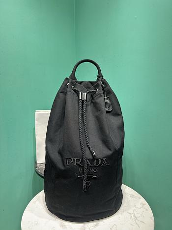 Okify Prada Linen Blend Drawstring Duffel Bag In Black 55x34x34cm