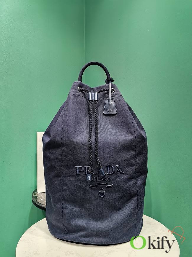 Okify Prada Linen Blend Drawstring Duffel Bag In Blue 55x34x34cm - 1