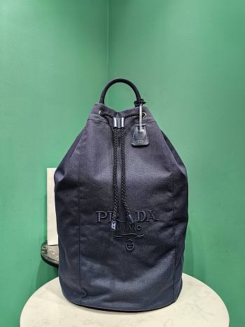 Okify Prada Linen Blend Drawstring Duffel Bag In Blue 55x34x34cm