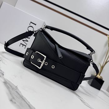 Okify Loewe Small Puzzle Biker Bag In Black Shiny Calfskin 24x10.5x16.5cm