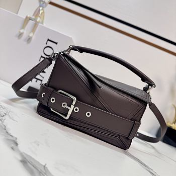 Okify Loewe Small Puzzle Biker Bag In Brown Shiny Calfskin 24x10.5x16.5cm