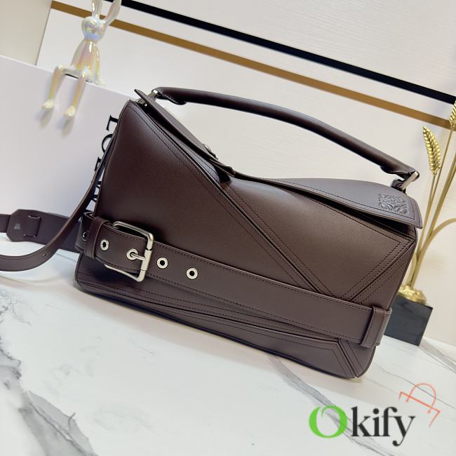 Okify Loewe Large Puzzle Biker Bag In Brown Shiny Calfskin 33x14.7x21.5cm - 1