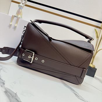 Okify Loewe Large Puzzle Biker Bag In Brown Shiny Calfskin 33x14.7x21.5cm