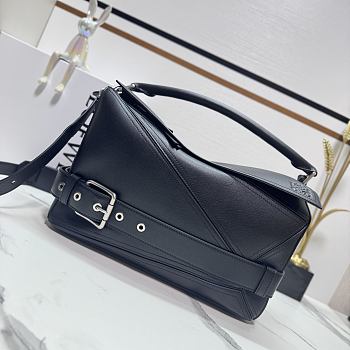 Okify Loewe Large Puzzle Biker Bag In Black Shiny Calfskin 33x14.7x21.5cm