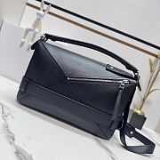 Okify Loewe Large Puzzle Biker Bag In Black Shiny Calfskin 33x14.7x21.5cm - 5