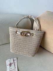Okify Valentino Small Wicker Tote Bag In White 28x19x9cm - 1